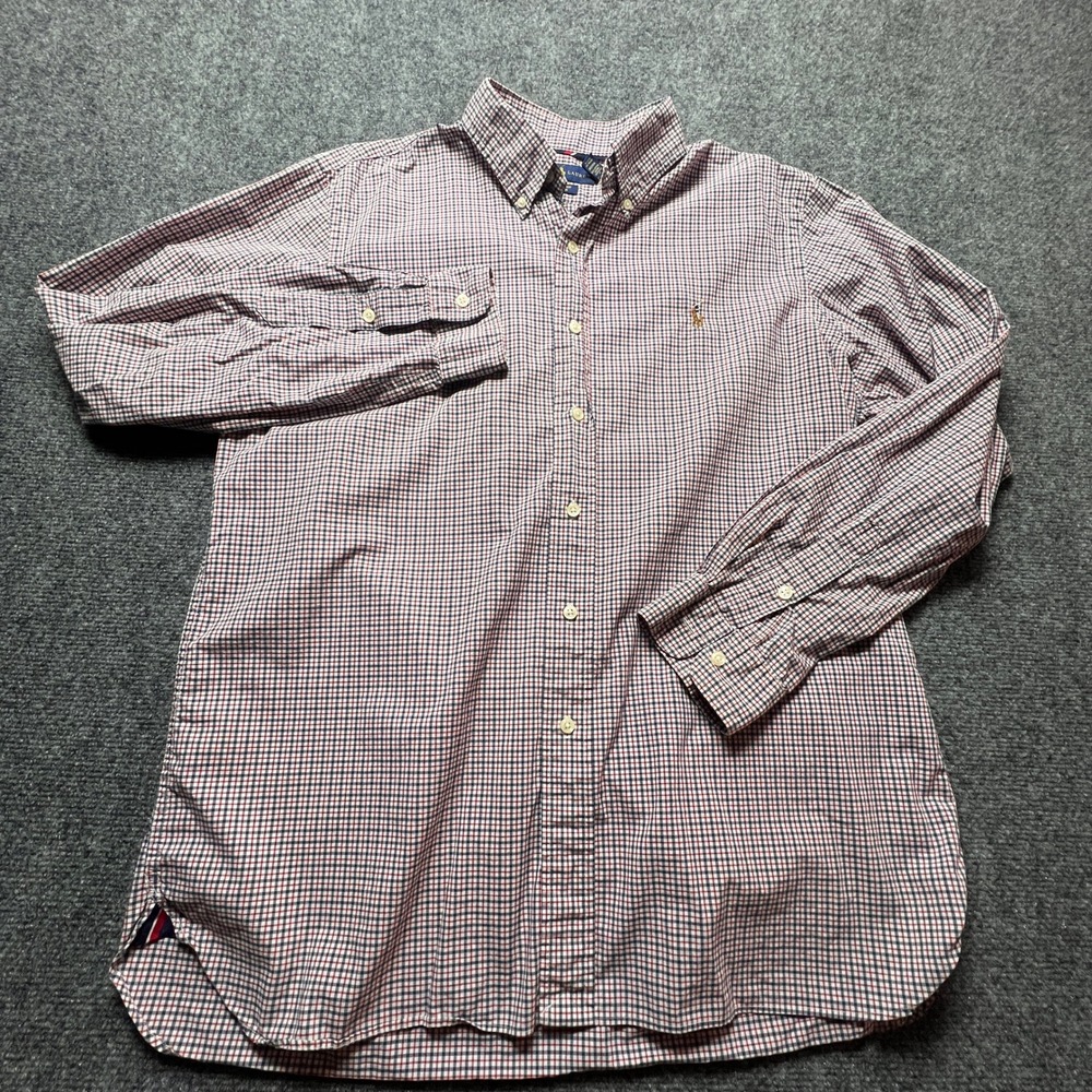 Ralph Lauren Mens‎ Red White Blue Tattersall Check Cotton Button Down Shirt XL